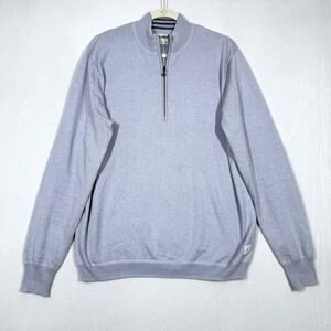 Linksoul Sweater Mens Medium Cotton Cashmere Quarter Zip Pullover Grey Golf